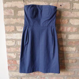 Theory Navy Strapless Cotton Cocktail Dress